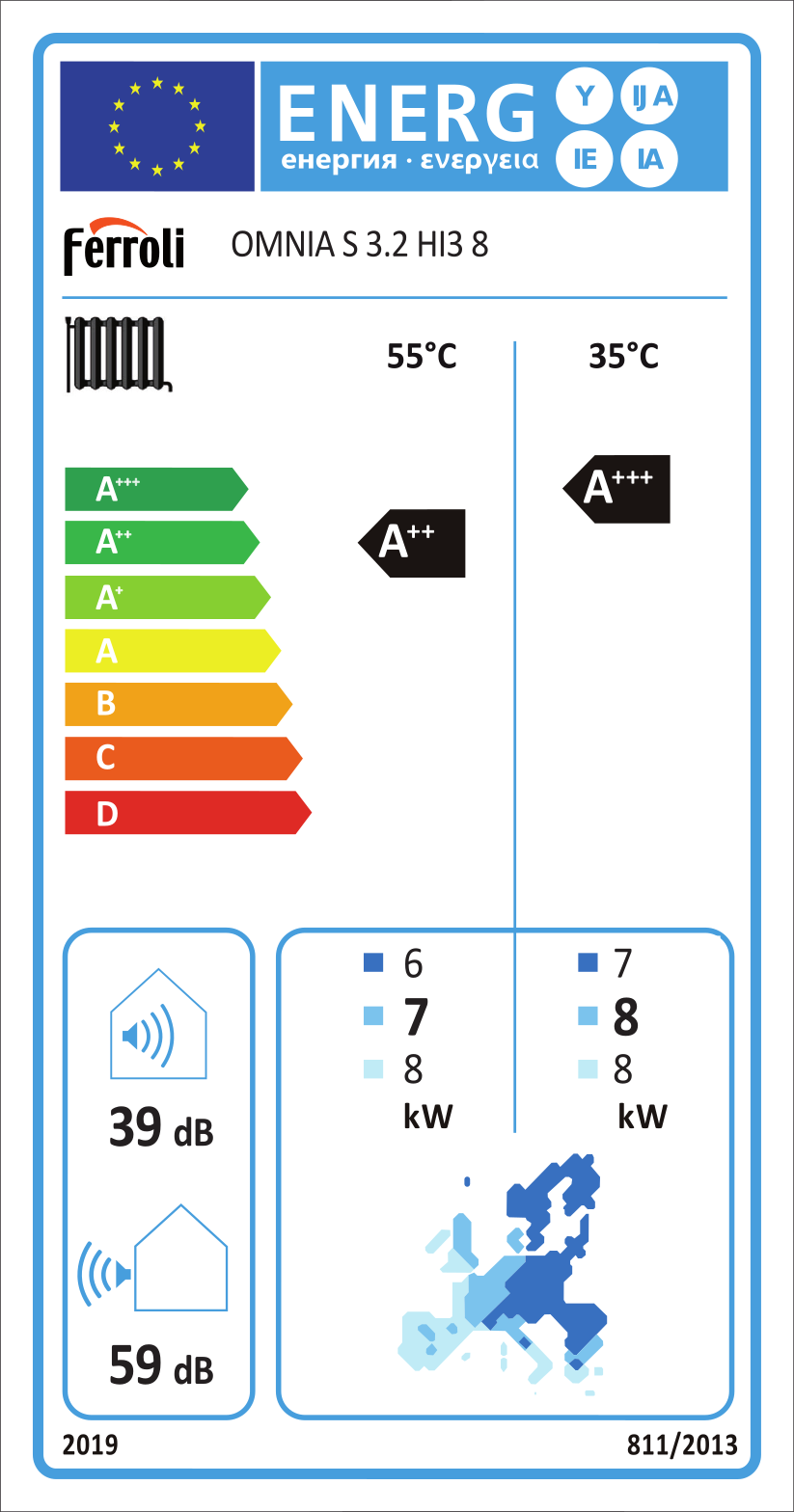 OMNIA S 3.2 HI3 8 (8 kW) SPLIT + 3 kW elektrický element - reverzní tepelné čerpadlo - energetický štítek